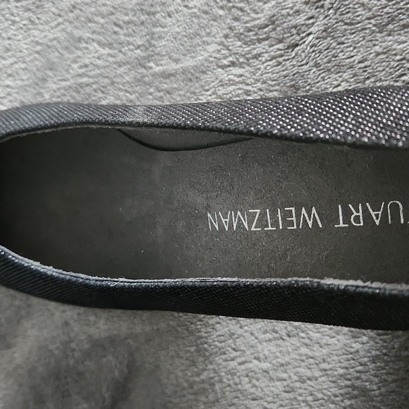 Stuart Weitzman, Woman's Sz 5 1/2 Black Silver Outline Heel Made in Spain - Picture 5 of 12